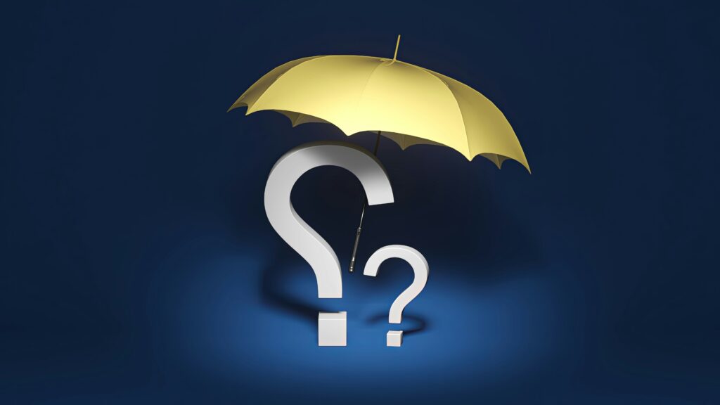 An umbrella over two ?? signs.